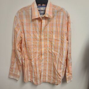 621 - Tasso Elba XL Long Sleeve Orange Button Up Shirt - Like New - Flip Cuff